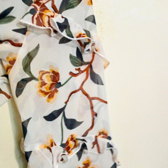 Ann Taylor Factory Floral Sheer Popover-Small-Chiffon-Keyhole Front-Ruffles - Picture 4 of 9